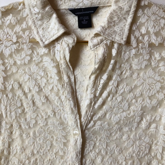 Lace Stretch Button Down Blouse by MODA Int - Picture 9 of 12